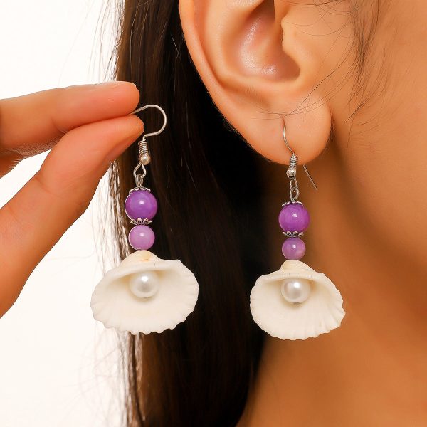 Wholesale Ocean Style Temperament Conch Natural Stone Pearl Shell Earrings Online