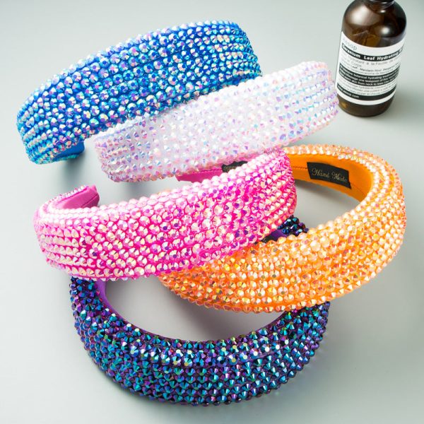 Wholesale Super Shiny Diamond 4.5cm Wide Thickened Sponge Solid Color Headband For Sale