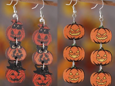 Wholesale Halloween Gothic Style Black Cat Ghost Face Pumpkin Stitching Wooden Earrings Cheap