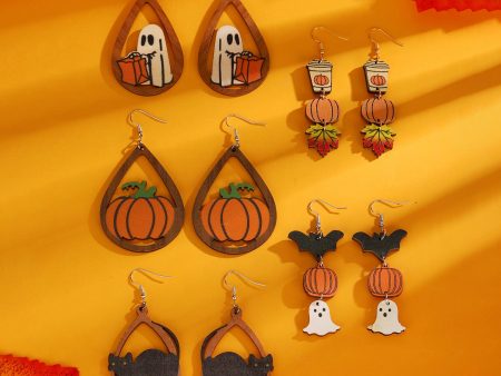 Wholesale Halloween Black Cat Ghost Pumpkin Spliced Drop Earrings Online Hot Sale