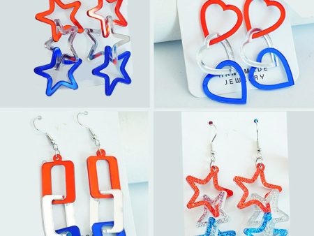 Wholesale 2Pairs pack Independence Day 3D Rotating Mirror Love Five-pointed Star Earrings Online now