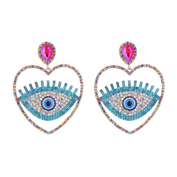 Wholesale Fashion Diamond Heart Evil Eye Exaggerated Earrings on Sale