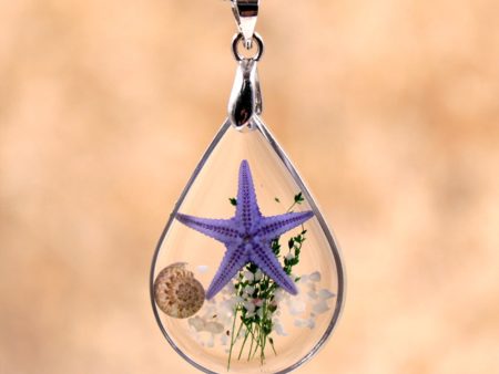 Wholesale 12pcs Natural Starfish Specimen Creative Resin Dripping Glue Necklace Fashion