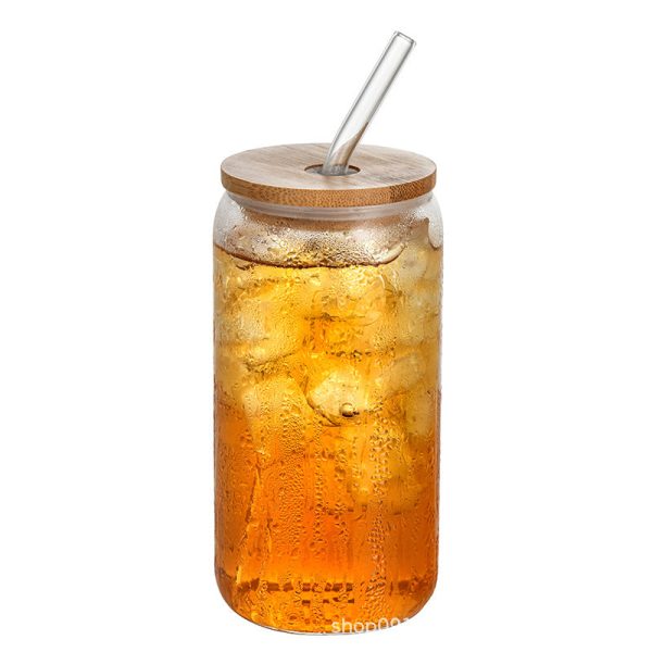 Wholesale Borosilicate Cola Cup 160oz Cold Drink Straw Cup Bamboo Lid Glass Cup Fashion