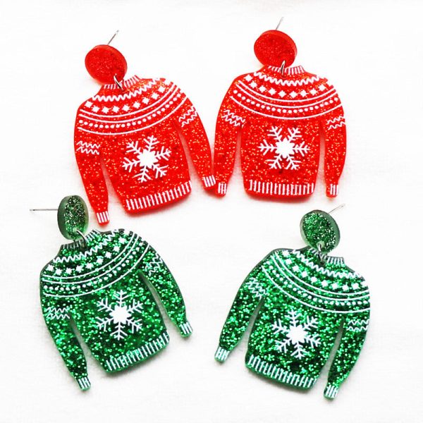 Wholesale Creative Christmas Women s Color Powder Acrylic Party Pendant Snowflake Sweater Earrings For Cheap