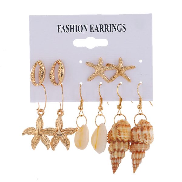 Wholesale Creative Starfish Natural Conch Earrings Five Pairs of Earrings and Studs Discount