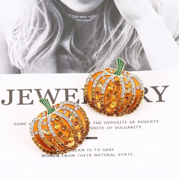 Wholesale Creative Exaggerated Rhinestone Pumpkin Pattern Alloy Earrings Online now