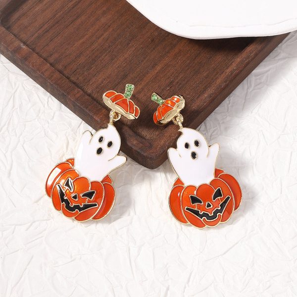 Wholesale Halloween Oil Drip Cute Cartoon Ghost Pumpkin Earrings Online