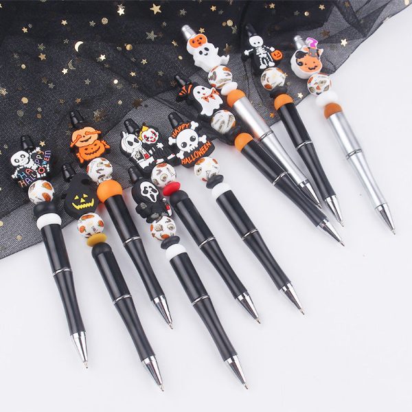 Wholesale Beaded Pens DIY Handmade Cartoon Halloween Silicone Teether Beads Colorful Plastic Ballpoint Pen Cheap