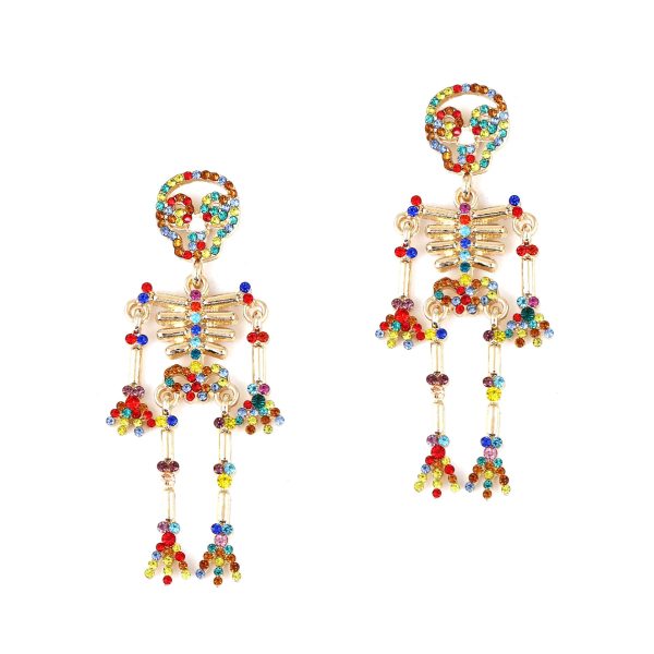 Wholesale Fashion Creative Exaggerated Skeleton Skull Diamond and Pearl Earrings Supply