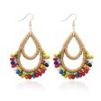 Wholesale Bohemian Rattan Wooden Beads Fishhook Hoop Earrings Fashion