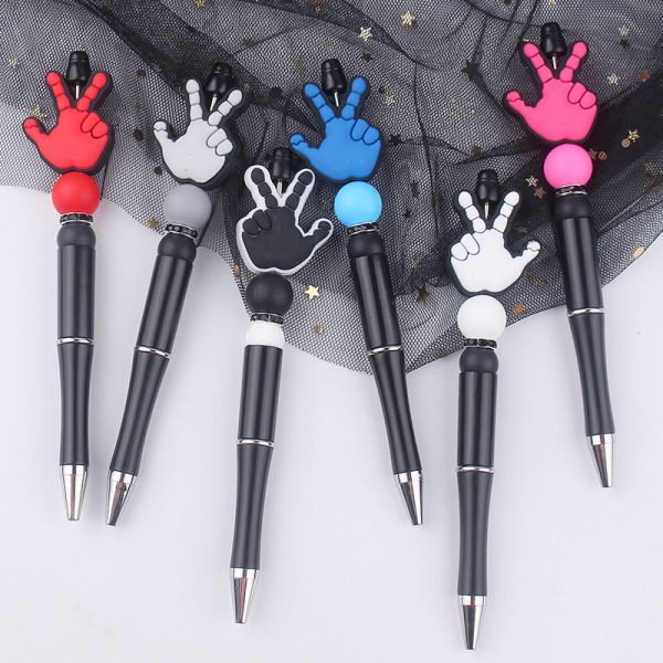 Wholesale Beaded Pens DIY Handmade Palm Silicone Beads Black Plastic Multifunctional Ballpoint Pen Online Hot Sale