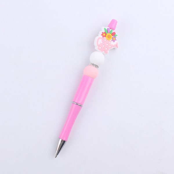 Wholesale Beaded Pens DIY Cute Cartoon Vase Flower House Tooth Glue Colorful Plastic Ballpoint Pen Cheap