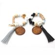 Wholesale Silicone Wooden Beads Leather Tassel MAMA Wrist Keychain on Sale