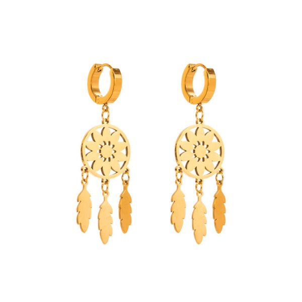 Wholesale Fashion Titanium Steel 18k Gold Dream Catcher Tassel All-match Oil Drop Eyes Stainless Steel Earrings Online Hot Sale