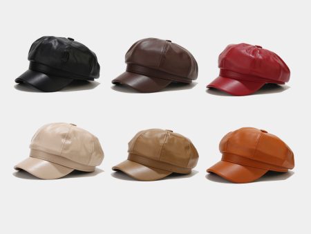 Wholesale Autumn and Winter Retro Casual Solid Color British Style Leather Peaked Cap For Sale