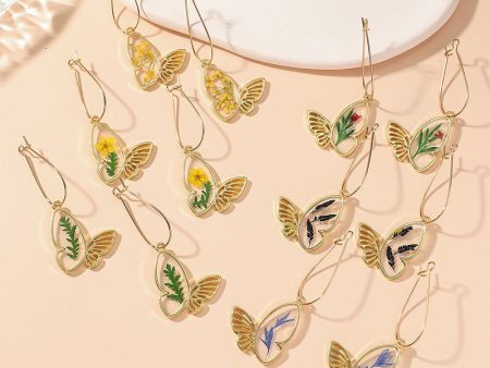 Wholesale Fashion Dried Flower Epoxy Butterfly Earrings Online Sale