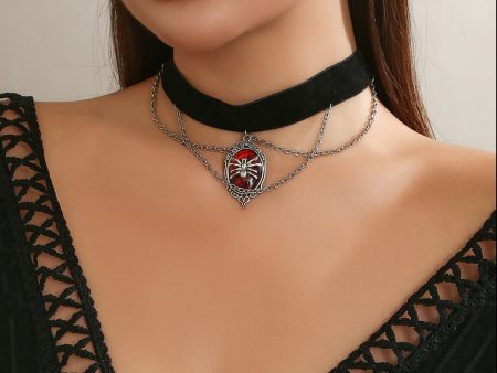 Wholesale Retro Gothic Dark Velvet Red Spider Collar Hot on Sale