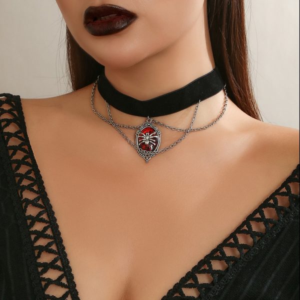 Wholesale Retro Gothic Dark Velvet Red Spider Collar Hot on Sale