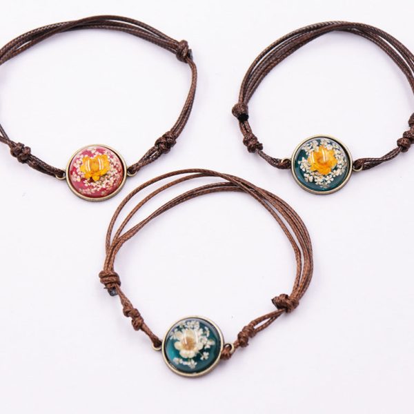 Wholesale 12pcs Resin Hand-woven Real Flower Bracelet For Sale