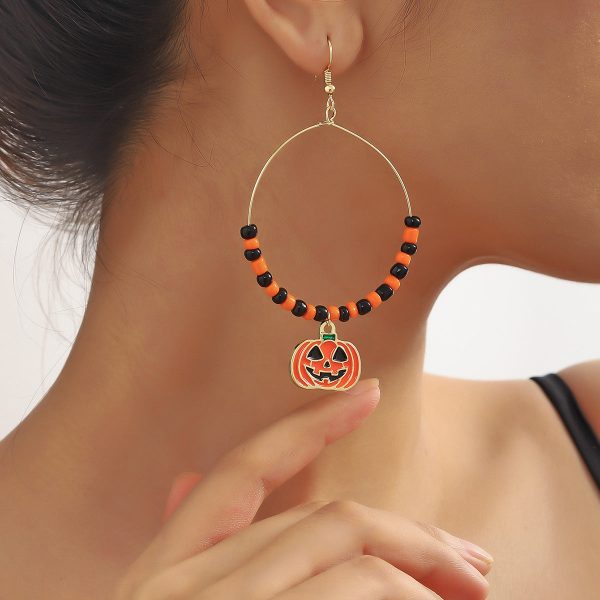 Wholesale Halloween Skull Bat Pumpkin Ghost Rice Bead Earrings For Sale