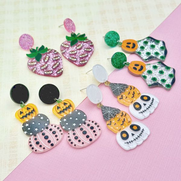 Wholesale Halloween Colorful Ghost Eyes Acrylic Earrings For Discount