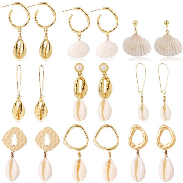 Wholesale Conch Shell Trend Ocean Alloy Natural Shell Earrings Discount