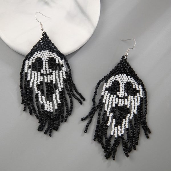 Wholesale Halloween Hand-woven Skull Pumpkin Tassel Rice Bead Earrings Online