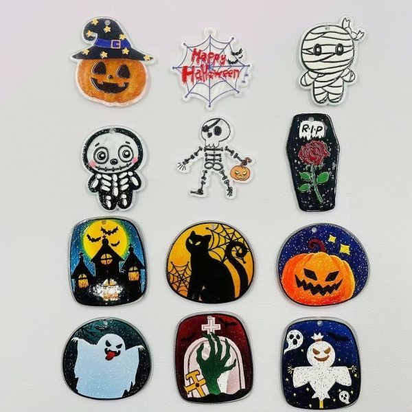 Wholesale 10pcs Funny Halloween Series DIY Acrylic FlatBack Ghost Pumpkin Accessories For Discount