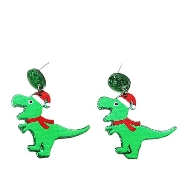 Wholesale Creative Christmas Dinosaur Santa Hat Neon Acrylic Glitter Scarf Purple Earrings Supply