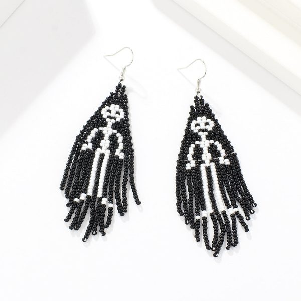 Wholesale Creative Halloween Series Tassel Handmade Rice Beads Skull Ghost Earrings Cheap