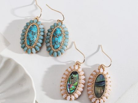 Wholesale Pearl Inlaid Fashion Abalone Oval Earrings For Sale