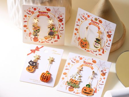 Wholesale Halloween Asymmetrical Pumpkin Ghost Earrings Fashion