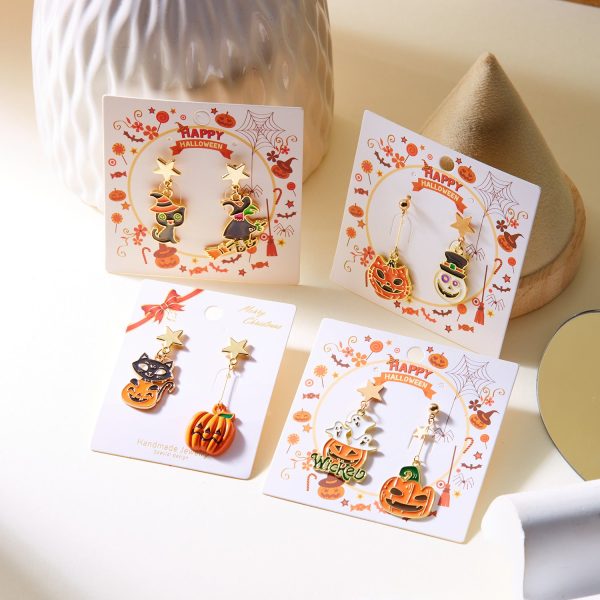 Wholesale Halloween Asymmetrical Pumpkin Ghost Earrings Fashion