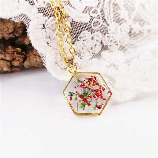 Wholesale 6pcs Natural Real Flower Specimen Resin Necklace For Sale