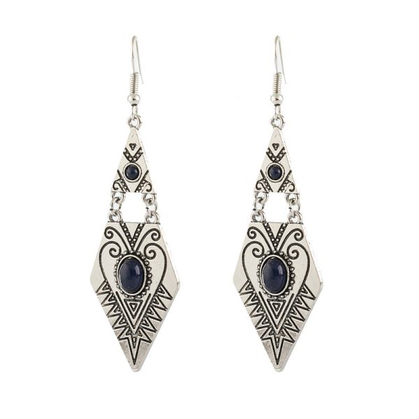 Wholesale Bohemian Creative Geometric Diamond Inlaid Gem Alloy Earrings Online Sale