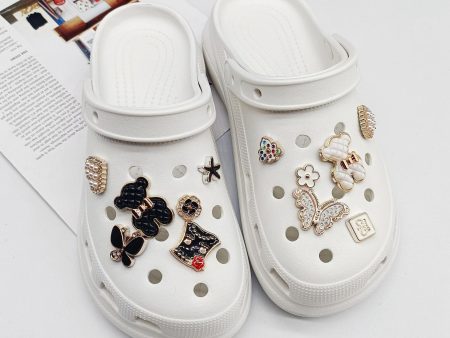 Wholesale DIY Black and White Bow Plaid Bear Buckle Slipper Accessories Fashion