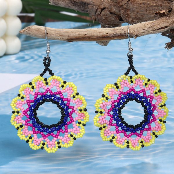 Wholesale Bohemian Exaggerated Flowers Hand-woven Round Earrings Sale