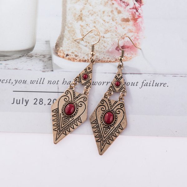 Wholesale Bohemian Creative Geometric Diamond Inlaid Gem Alloy Earrings Online Sale