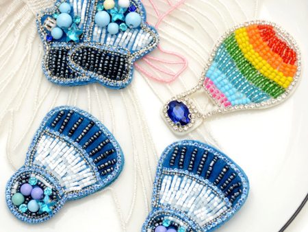 Wholesale Handmade Beaded Blue Series Embroidered Cloth Patch Hat Clothes Decoration Fashion