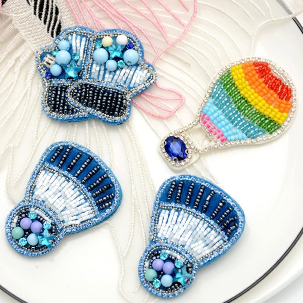 Wholesale Handmade Beaded Blue Series Embroidered Cloth Patch Hat Clothes Decoration Fashion