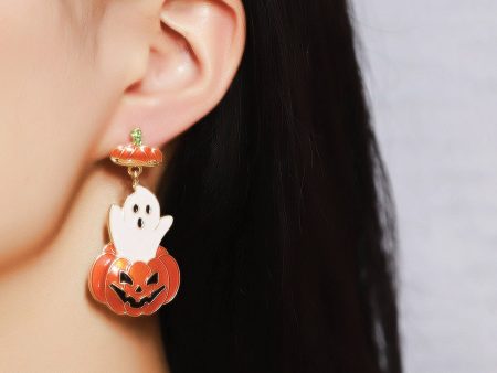 Wholesale Halloween Oil Drip Cute Cartoon Ghost Pumpkin Earrings Online