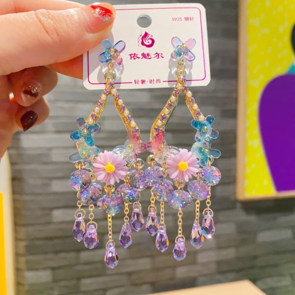 Wholesale Flowers Color Long Tassel Heavy Workers Exaggerated Earrings Discount