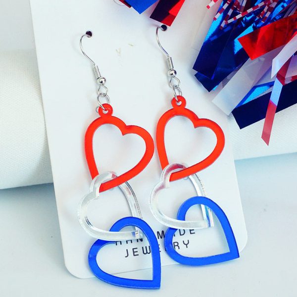 Wholesale 2Pairs pack Independence Day 3D Rotating Mirror Love Five-pointed Star Earrings Online now