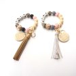 Wholesale Silicone Wooden Beads Leather Tassel MAMA Wrist Keychain on Sale