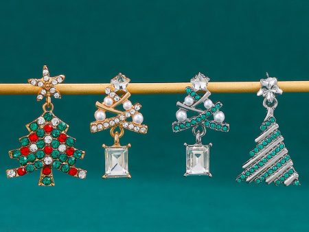 Wholesale Exaggerated Creative Diamond Christmas Tree Colored Diamond Earrings Cheap