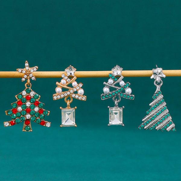 Wholesale Exaggerated Creative Diamond Christmas Tree Colored Diamond Earrings Cheap