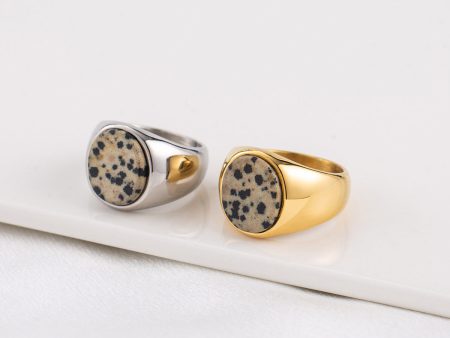 Wholesale Artistic Fashion Titanium Steel 18K Gold Spotted Stone Ring Sale