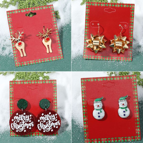 Wholesale Christmas Fashion Cute Alloy Oil Dripping Elk Snowflake Earrings Supply