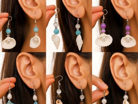 Wholesale Ocean Style Temperament Conch Natural Stone Pearl Shell Earrings Online